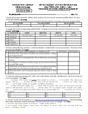 Đề thi khảo sát lớp Chuyên đề lần 1 môn Tiếng Anh Lớp 11 - Năm học 2015-2016 - Trường THPT Liễn Sơn (Có đáp án)